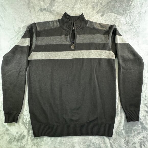 Red Ape men's sweater XLARGE pullover with synthetic leather shoulders and 1/4 z - Picture 1 of 15